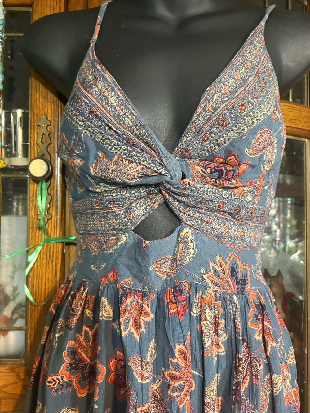 Angie Floral Twist Front Dress bohemian rust floral bodice twisted keyhole smal - Picture 6 of 11
